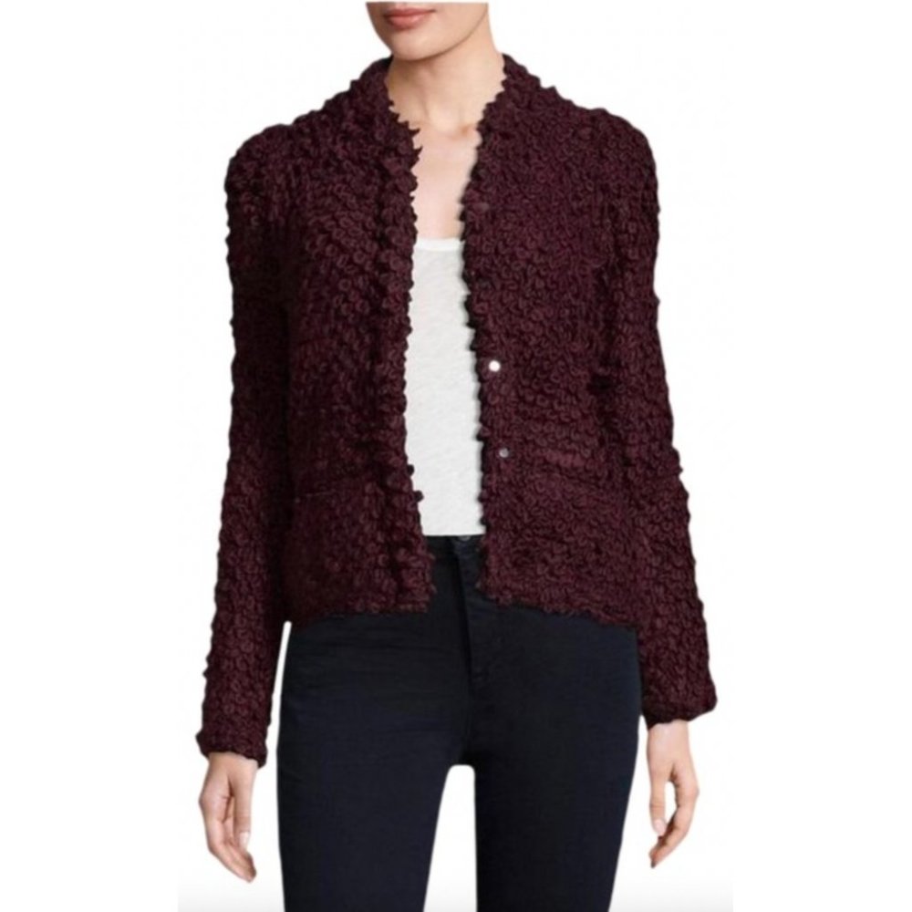 IRO Andrew Wool Jacket in Red Burgundy Size 38 Office Wear boucle knit blazer